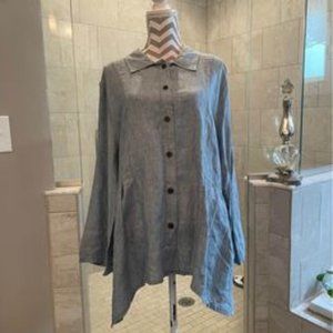 CANNISSE Telma 3/4 Sleeves Blue Linen Jacket Size: XXL